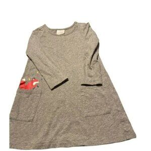 Hanna Andersson Girls Gray Long Sleeve Pocket Dress With Fox Detail Size 110 / U